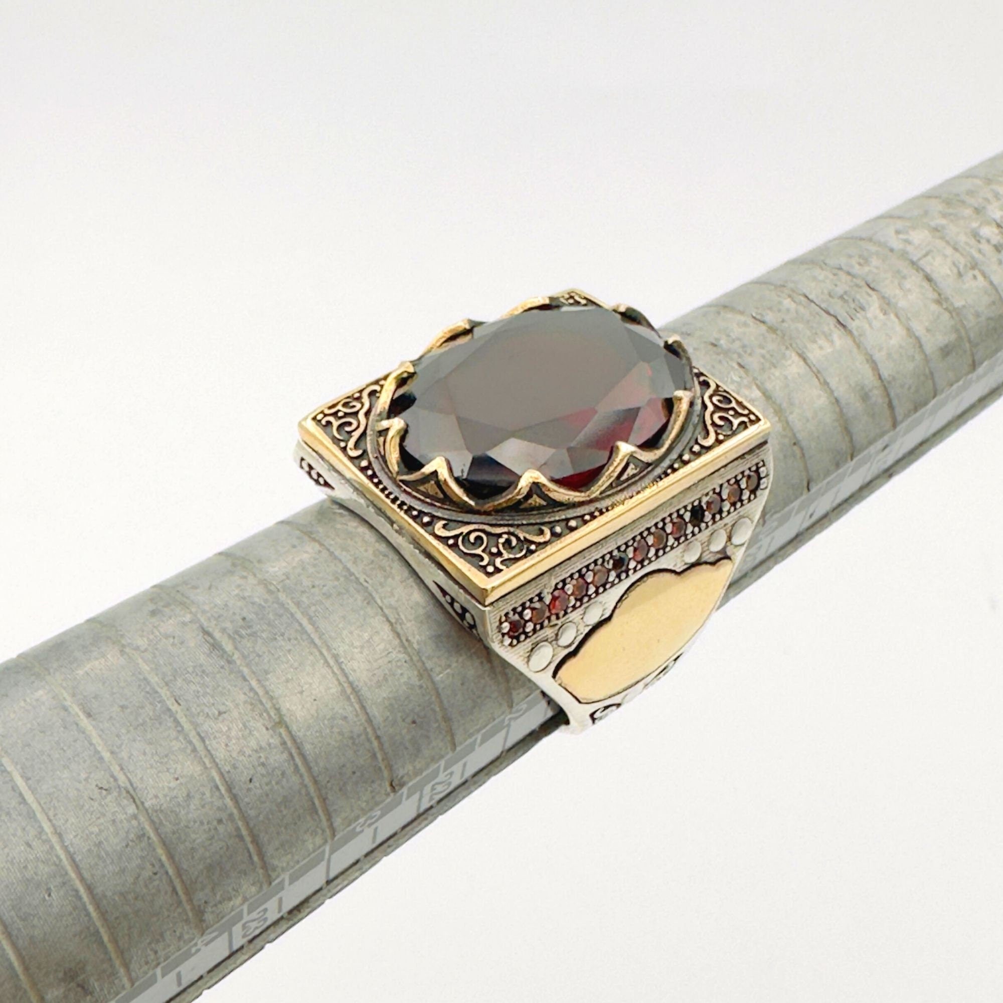 Men's Handmade Ottoman Style Ruby Ring - 925 Sterling Silver Gemstone Gift for Him