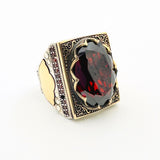 Men's Handmade Ottoman Style Ruby Ring - 925 Sterling Silver Gemstone Gift for Him