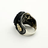 خاتم رجالي تركي مصنوع يدويًا من الفضة الإسترلينية 925 مع الياقوت الأزرق العثماني - هدية بيان عتيقة