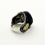 خاتم رجالي تركي مصنوع يدويًا من الفضة الإسترلينية 925 مع الياقوت الأزرق العثماني - هدية بيان عتيقة