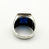 Turkish Handcrafted Men's Blue Sapphire Sterling Silver Ottoman Ring