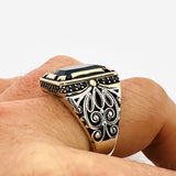 Turkish Handcrafted Men's Blue Sapphire Sterling Silver Ottoman Ring