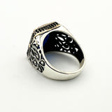 Turkish Handcrafted Men's Blue Sapphire Sterling Silver Ottoman Ring
