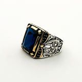 Turkish Handcrafted Men's Blue Sapphire Sterling Silver Ottoman Ring