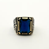 Turkish Handcrafted Men's Blue Sapphire Sterling Silver Ottoman Ring