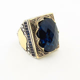Men's Ottoman Style Blue Zircon 925 Sterling Silver Ring | Statement Gift for Him