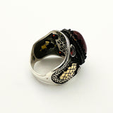 خاتم عثماني رجالي تركي مصنوع يدويًا من الفيروز الأحمر وفضة استرليني 925