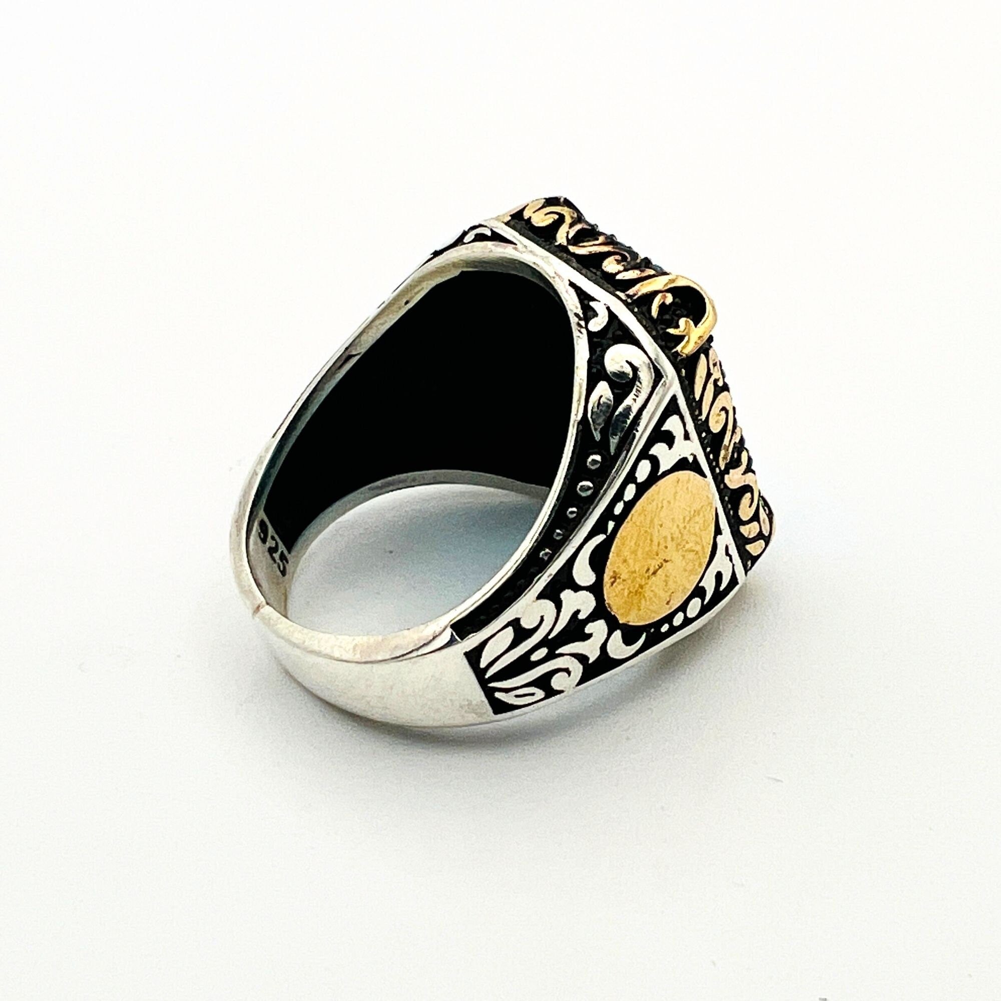 Turkish Handmade Men's Aquamarine 925 Sterling Silver Ring - Ottoman Style Gift for Him