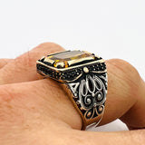 Turkish Handmade Men's Yellow Citrine 925 Sterling Silver Ring | Ottoman Style Statement Piece