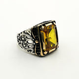 Turkish Handmade Men's Yellow Citrine 925 Sterling Silver Ring | Ottoman Style Statement Piece