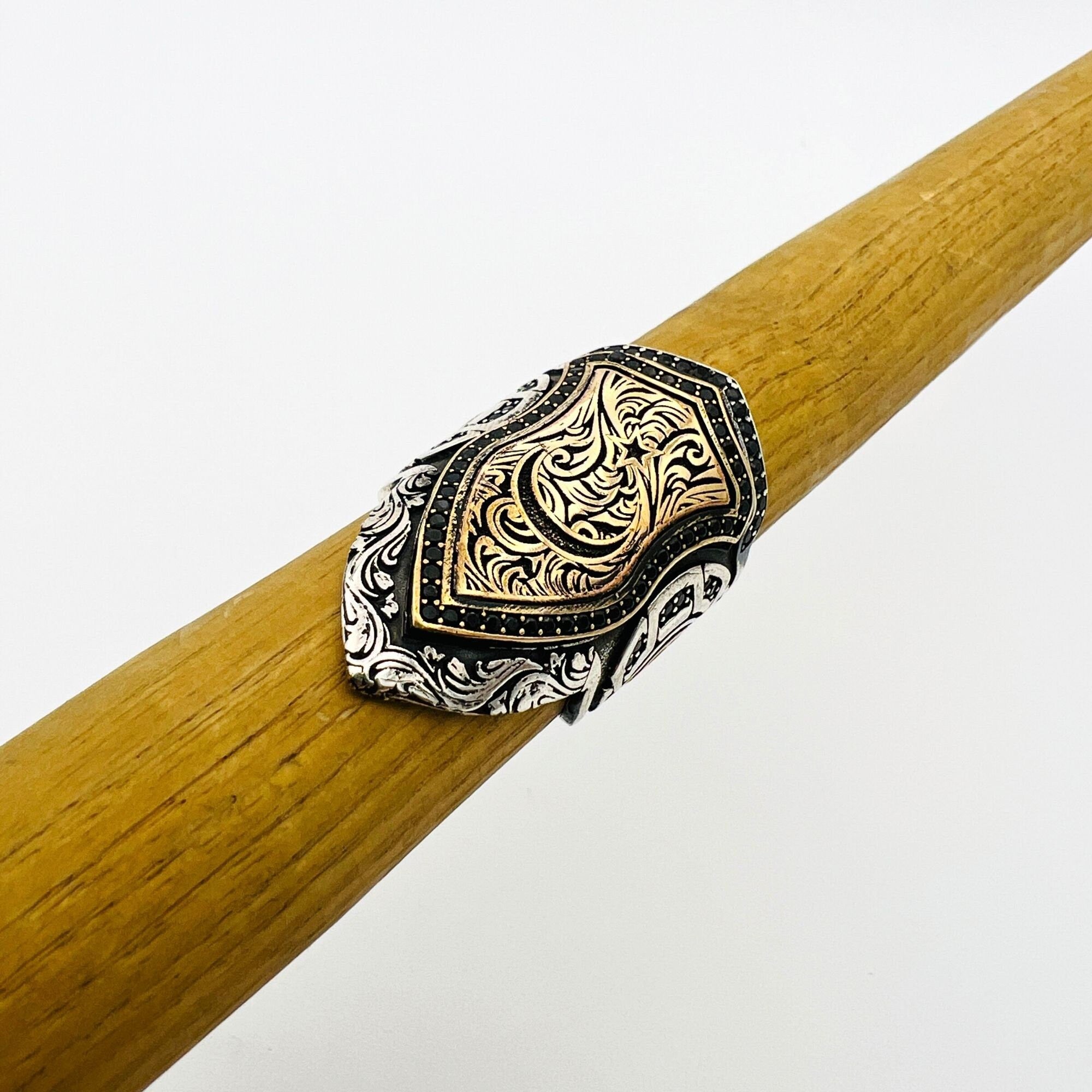 خاتم إبهام رامي عثماني فاخر مصنوع يدويًا من الفضة الإسترلينية 925 للرجال – هدية إسلامية فريدة