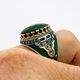 Men's Ottoman Green Emerald Sterling Silver Ring - Authentic Turkish Handmade Jewelry
