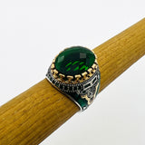 Men's Ottoman Green Emerald Sterling Silver Ring - Authentic Turkish Handmade Jewelry