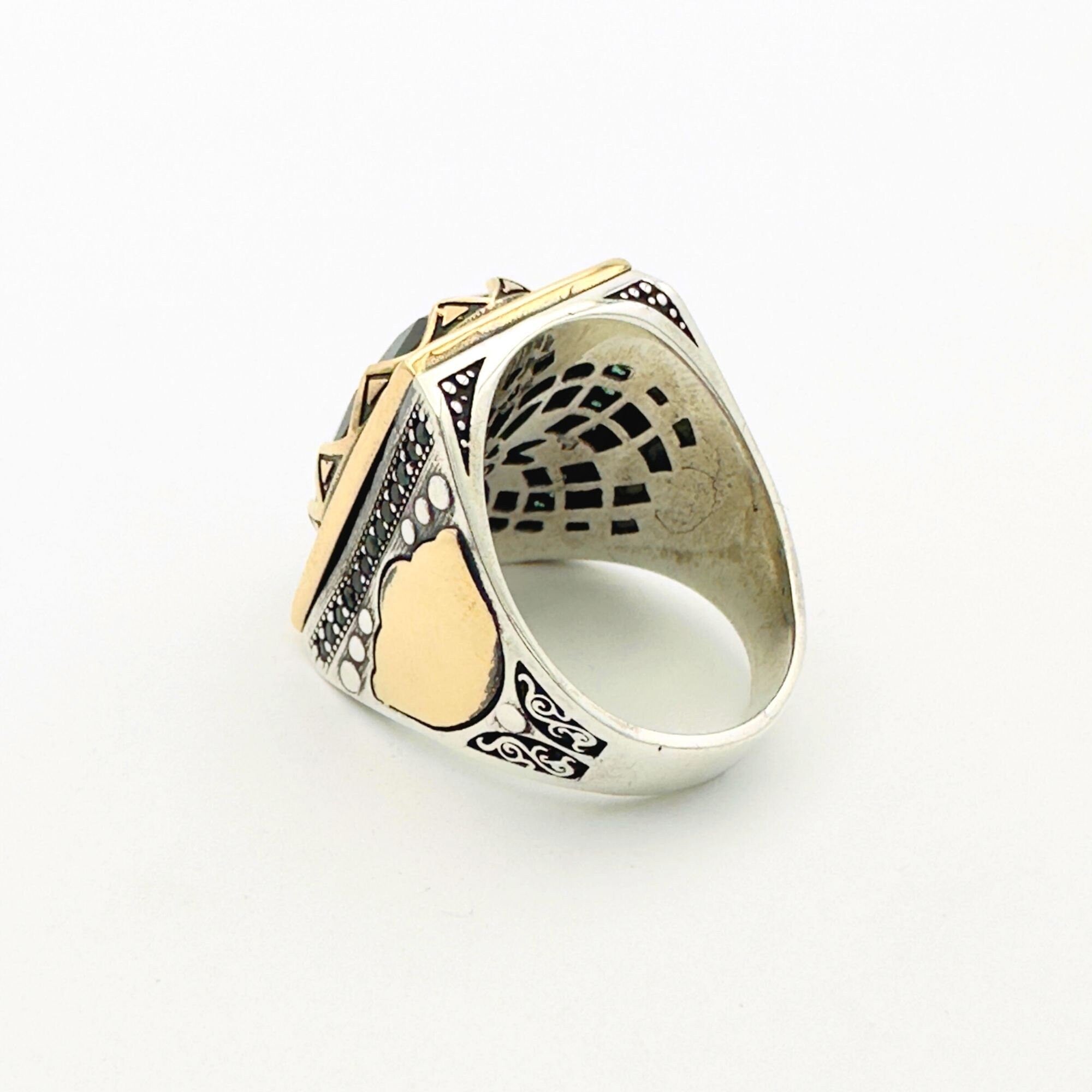 Men's Handcrafted Turkish 925 Sterling Silver Green Emerald Ring | Unique Artisan Gift for Him