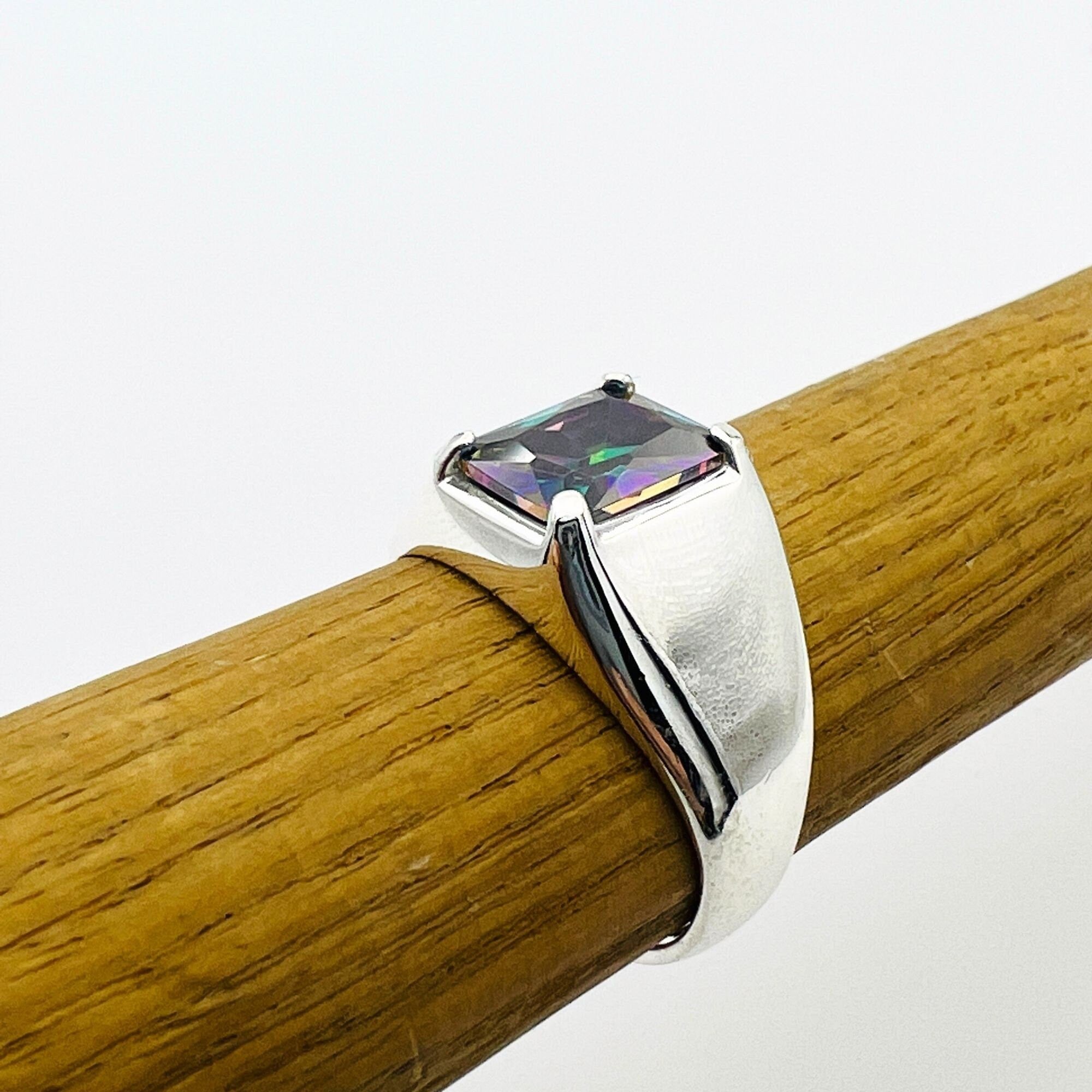 Men's Turkish Handmade Mystic Topaz 925 Sterling Silver Ring - Bold & Unique Design