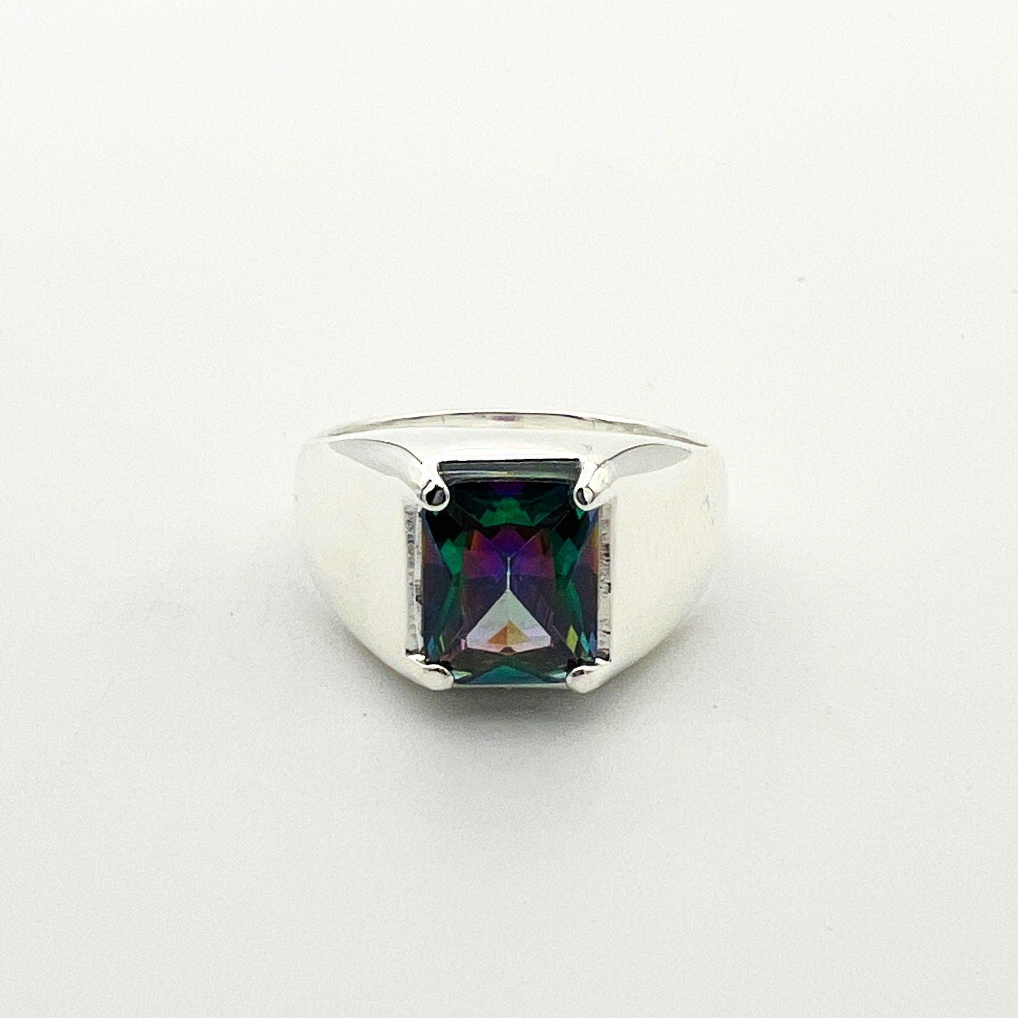 Men's Turkish Handmade Mystic Topaz 925 Sterling Silver Ring - Bold & Unique Design