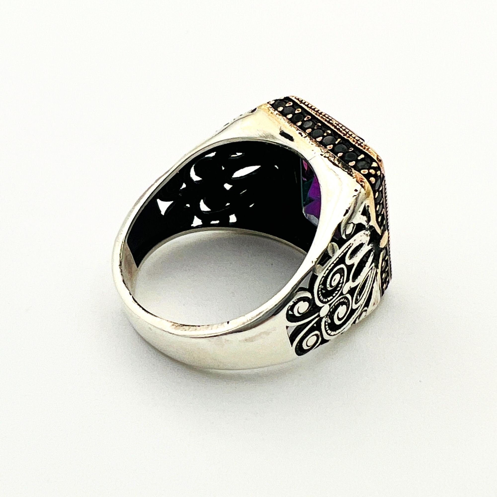 Turkish Handmade Men's Mystic Topaz 925 Sterling Silver Ring