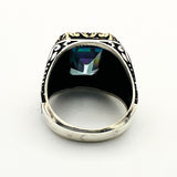 Handmade Men's Turkish Mystic Topaz 925 Sterling Silver Ring