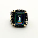 Handmade Men's Turkish Mystic Topaz 925 Sterling Silver Ring
