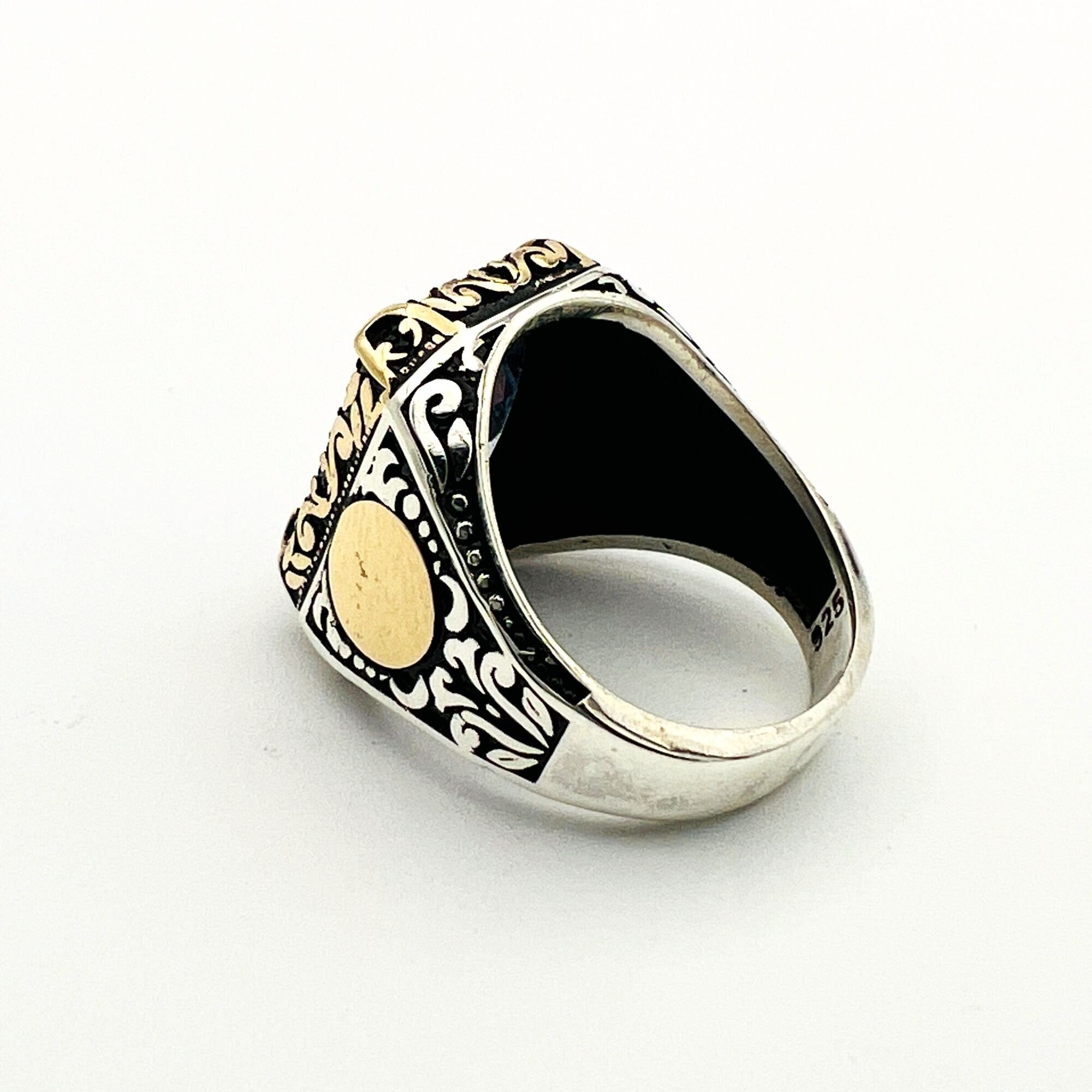 Handmade Men's Turkish Mystic Topaz 925 Sterling Silver Ring