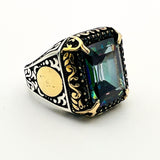 Handmade Men's Turkish Mystic Topaz 925 Sterling Silver Ring