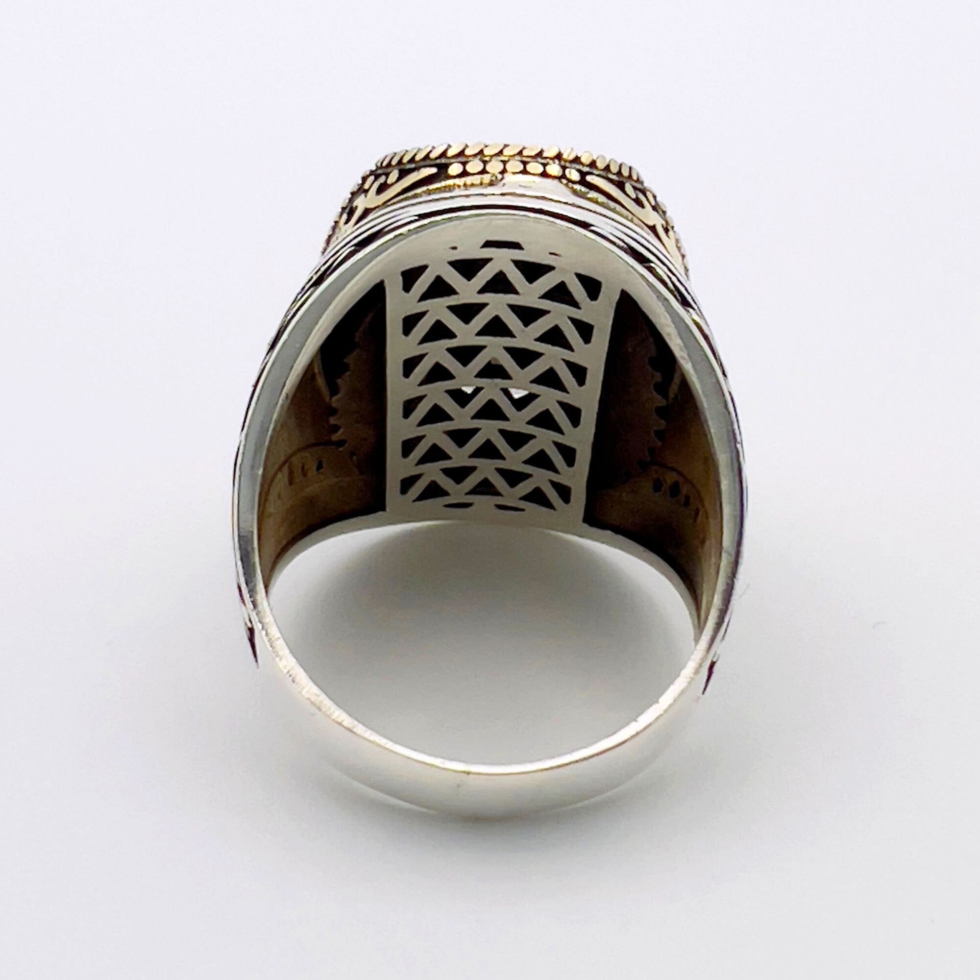 Handmade Turkish Men's 925 Sterling Silver Ring | Vibrant Green Emerald Statement Jewelry