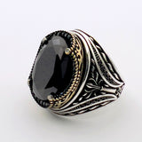 Handmade Turkish Men's 925 Sterling Silver Ring | Vibrant Green Emerald Statement Jewelry