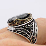 Handmade Turkish Men's 925 Sterling Silver Ring | Vibrant Green Emerald Statement Jewelry