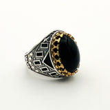 Handcrafted Ottoman Style Men's Oval Black Onyx 925 Sterling Silver Ring