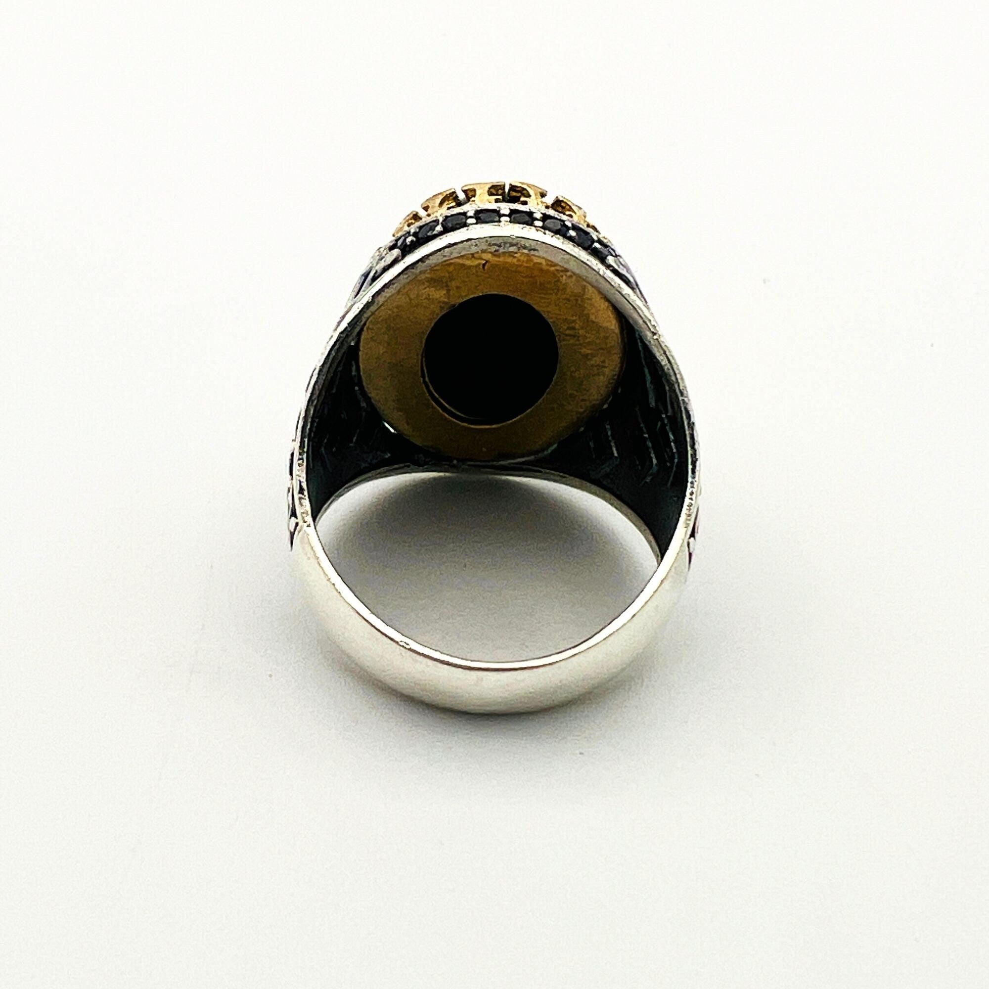 Handcrafted Ottoman Style Men's Oval Black Onyx 925 Sterling Silver Ring