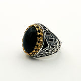 Handcrafted Ottoman Style Men's Oval Black Onyx 925 Sterling Silver Ring