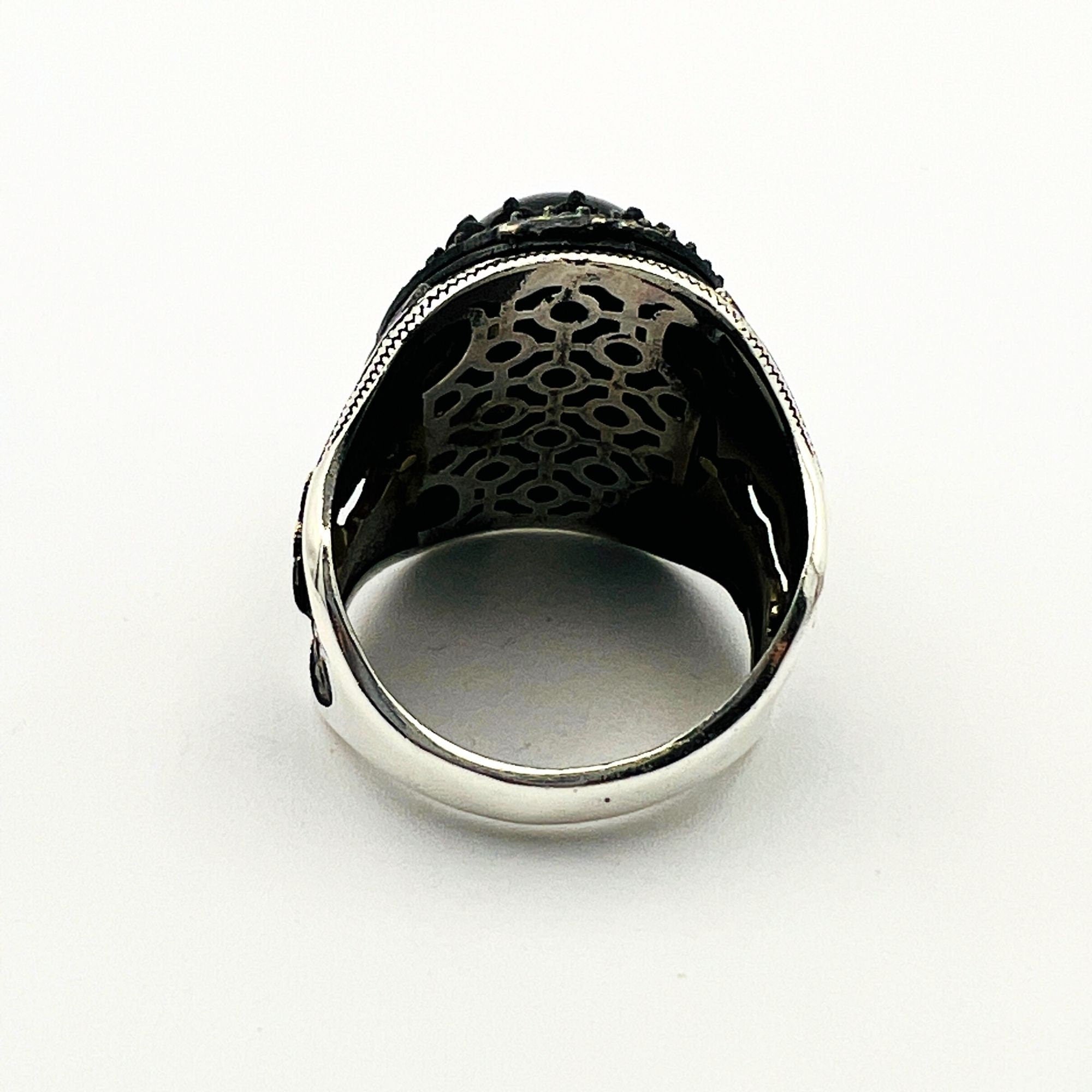 Vintage Ottoman 925 Sterling Silver Men's Black Onyx Gemstone Ring