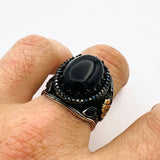 Vintage Ottoman 925 Sterling Silver Men's Black Onyx Gemstone Ring