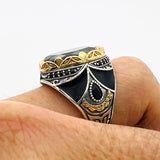 Handcrafted Men's Ottoman-Style 925 Sterling Silver Black Onyx Ring