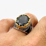 Handcrafted Men's Ottoman-Style 925 Sterling Silver Black Onyx Ring