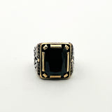 Handcrafted Men's Ottoman-Style 925 Sterling Silver Ring with Natural Black Onyx Stone