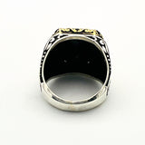 Men's Ottoman Style Embroidered 925 Sterling Silver Ring with Black Onyx | Vintage Handmade Statement Jewelry