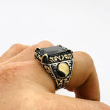 Men's Ottoman Style Embroidered 925 Sterling Silver Ring with Black Onyx | Vintage Handmade Statement Jewelry