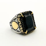 Men's Ottoman Style Embroidered 925 Sterling Silver Ring with Black Onyx | Vintage Handmade Statement Jewelry