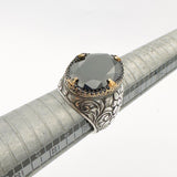 Handcrafted Ottoman Style Men's 925 Sterling Silver Ring with Genuine Oval Black Onyx