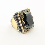 Handcrafted Ottoman Style Men's Oval Black Onyx 925 Sterling Silver Ring | Thoughtful Gift
