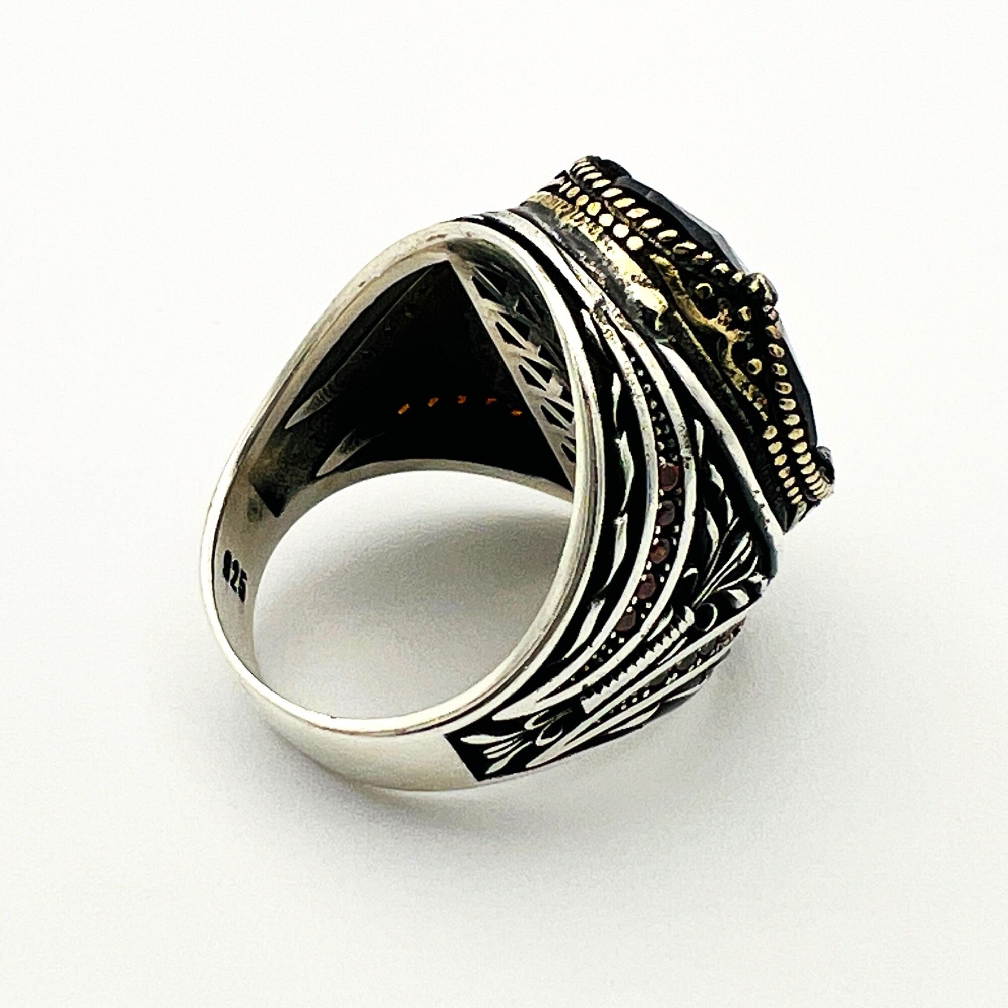 خاتم رجالي من الفضة الإسترلينية 925 على الطراز العثماني مصنوع يدوياً مع حجر الياقوت الغارنيت