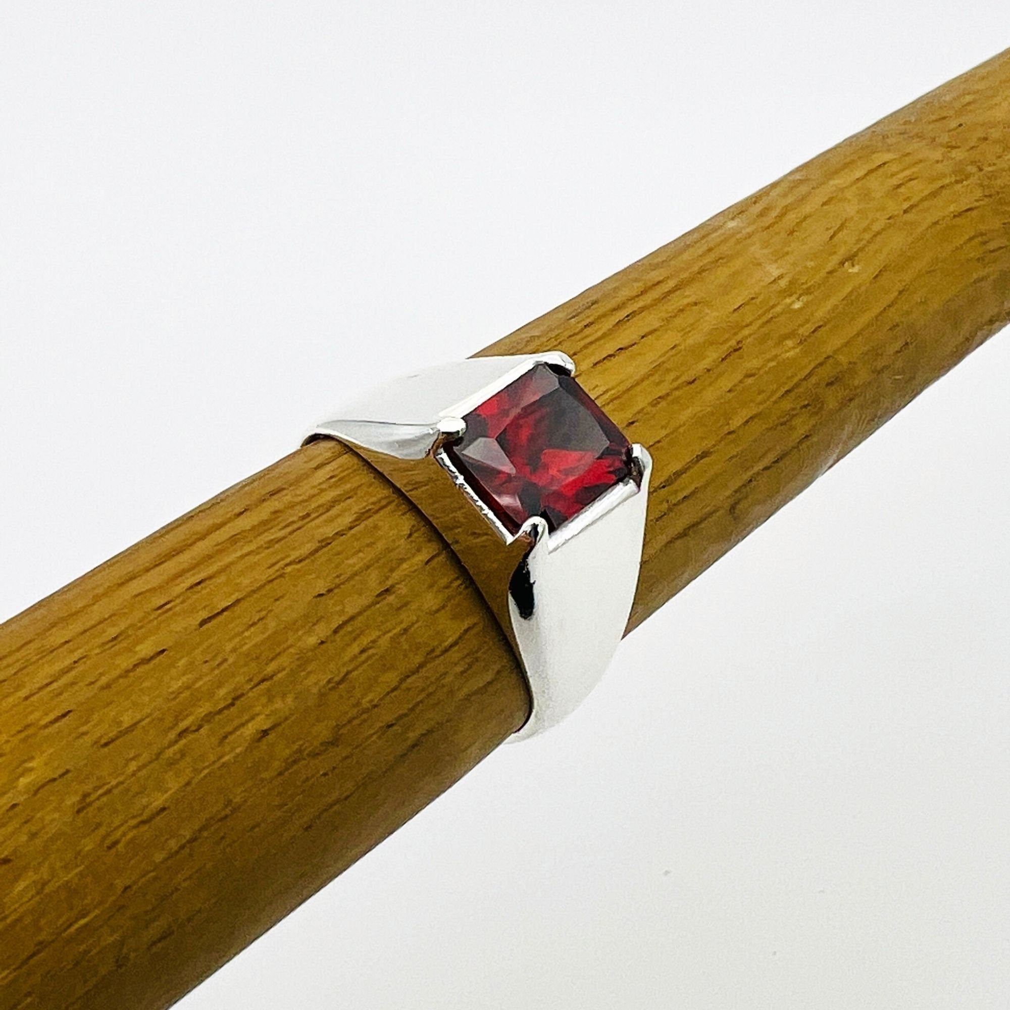 Handmade Turkish Sterling Silver Ruby Ring for Men | Modern Minimalist Signet Style