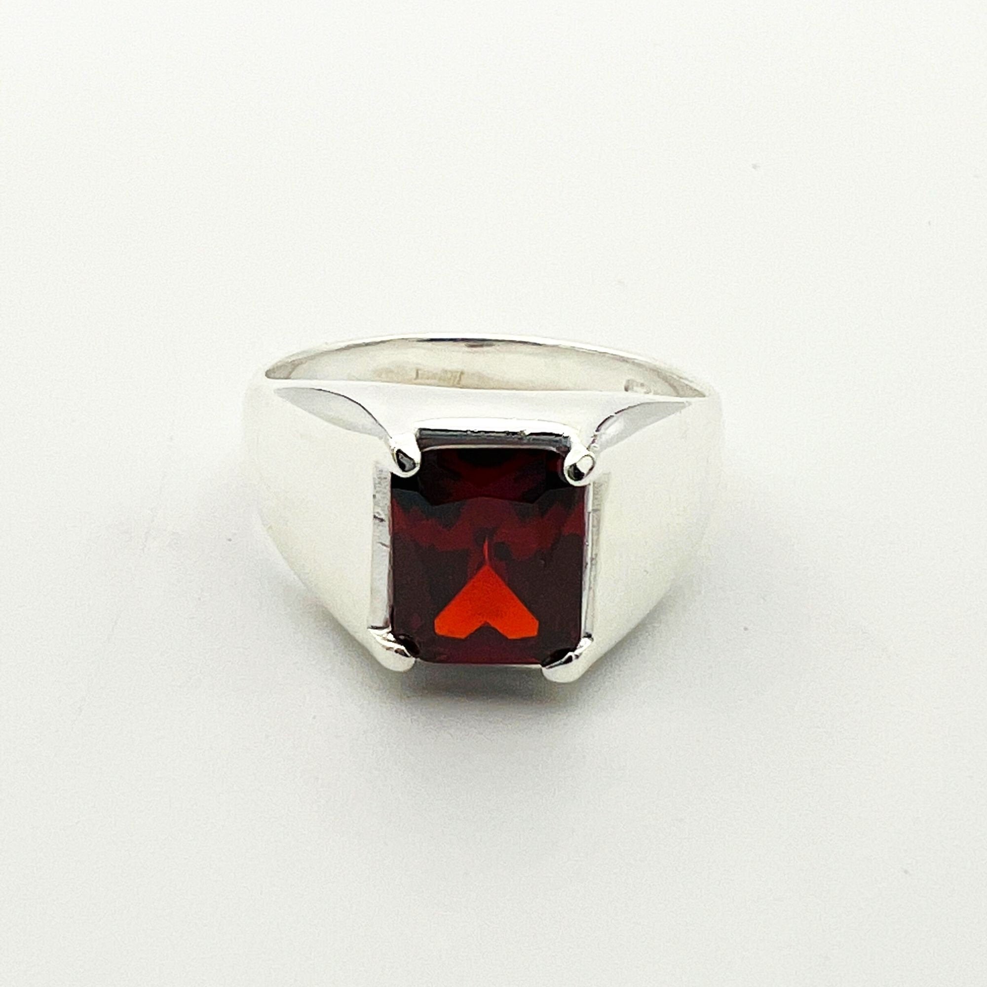 Handmade Turkish Sterling Silver Ruby Ring for Men | Modern Minimalist Signet Style
