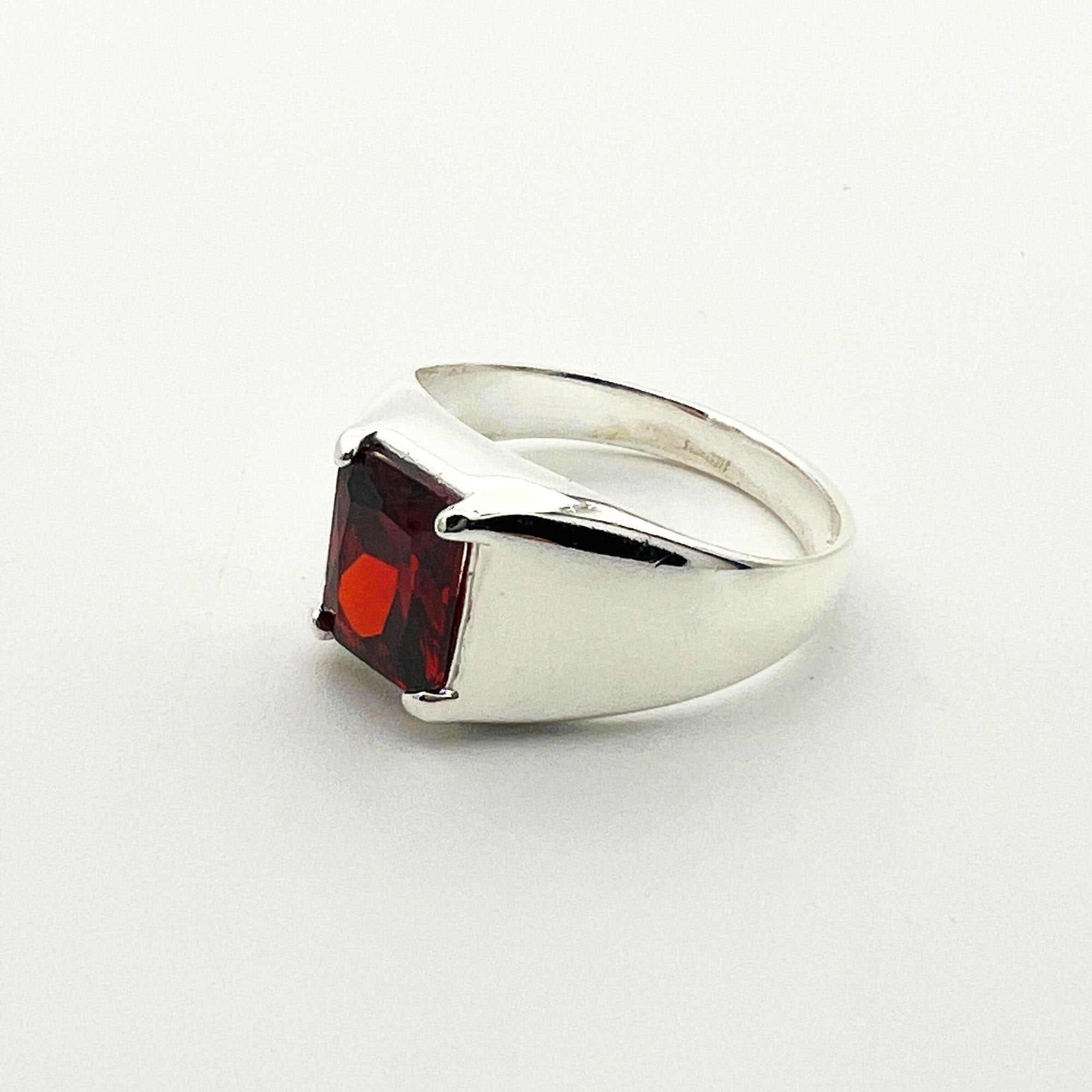 Handmade Turkish Sterling Silver Ruby Ring for Men | Modern Minimalist Signet Style