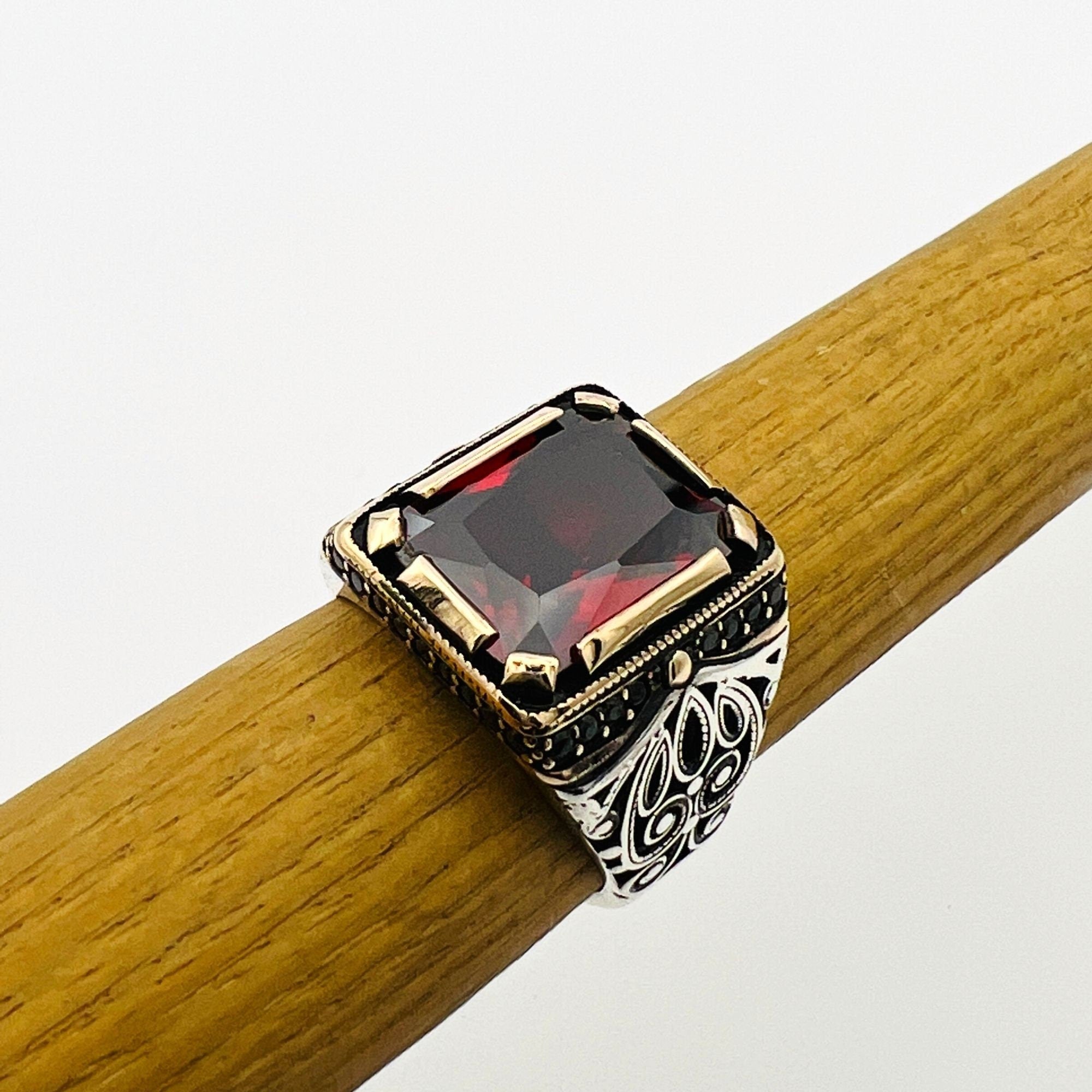 Men's Handmade Ruby Stone Silver Ring