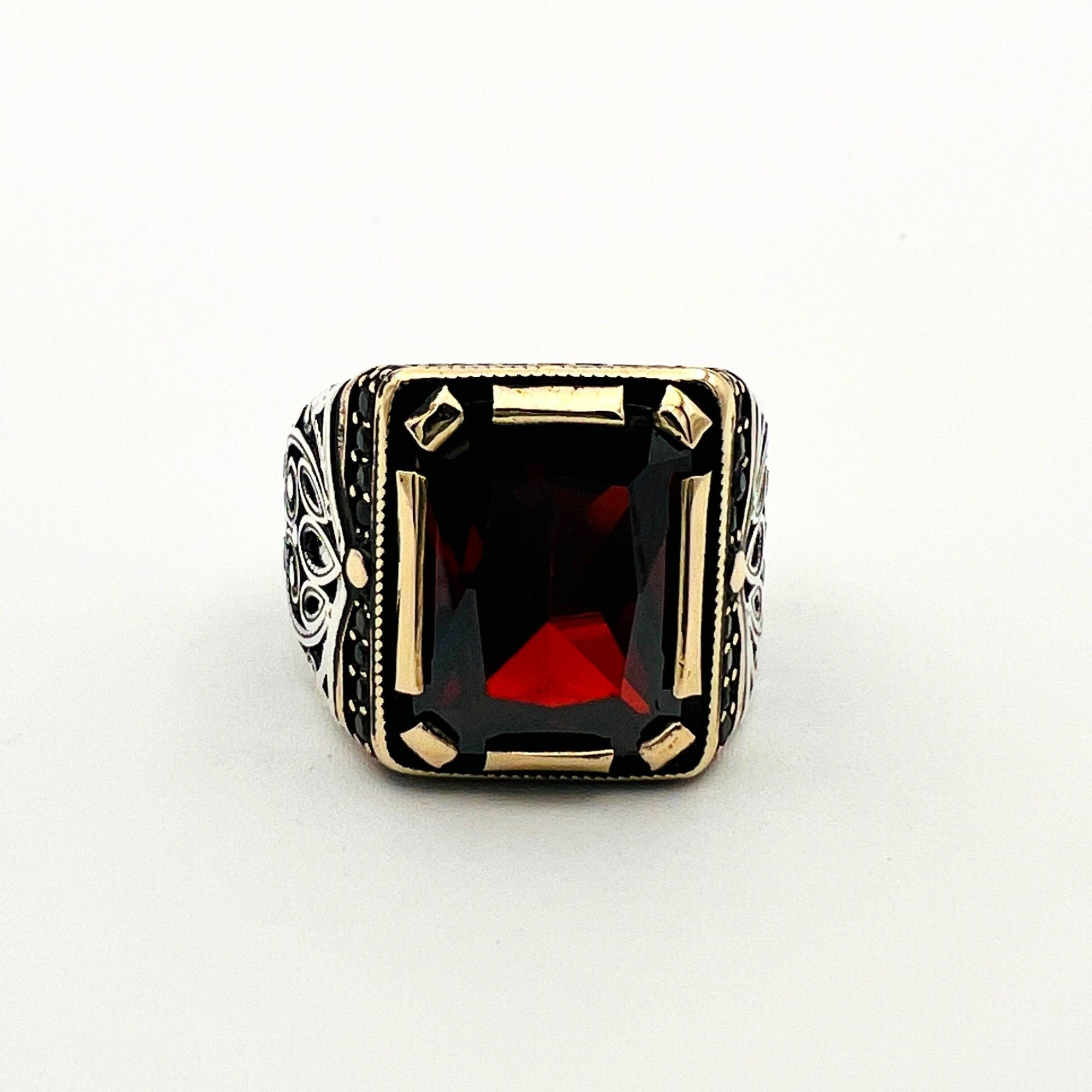 Men's Handmade Ruby Stone Silver Ring