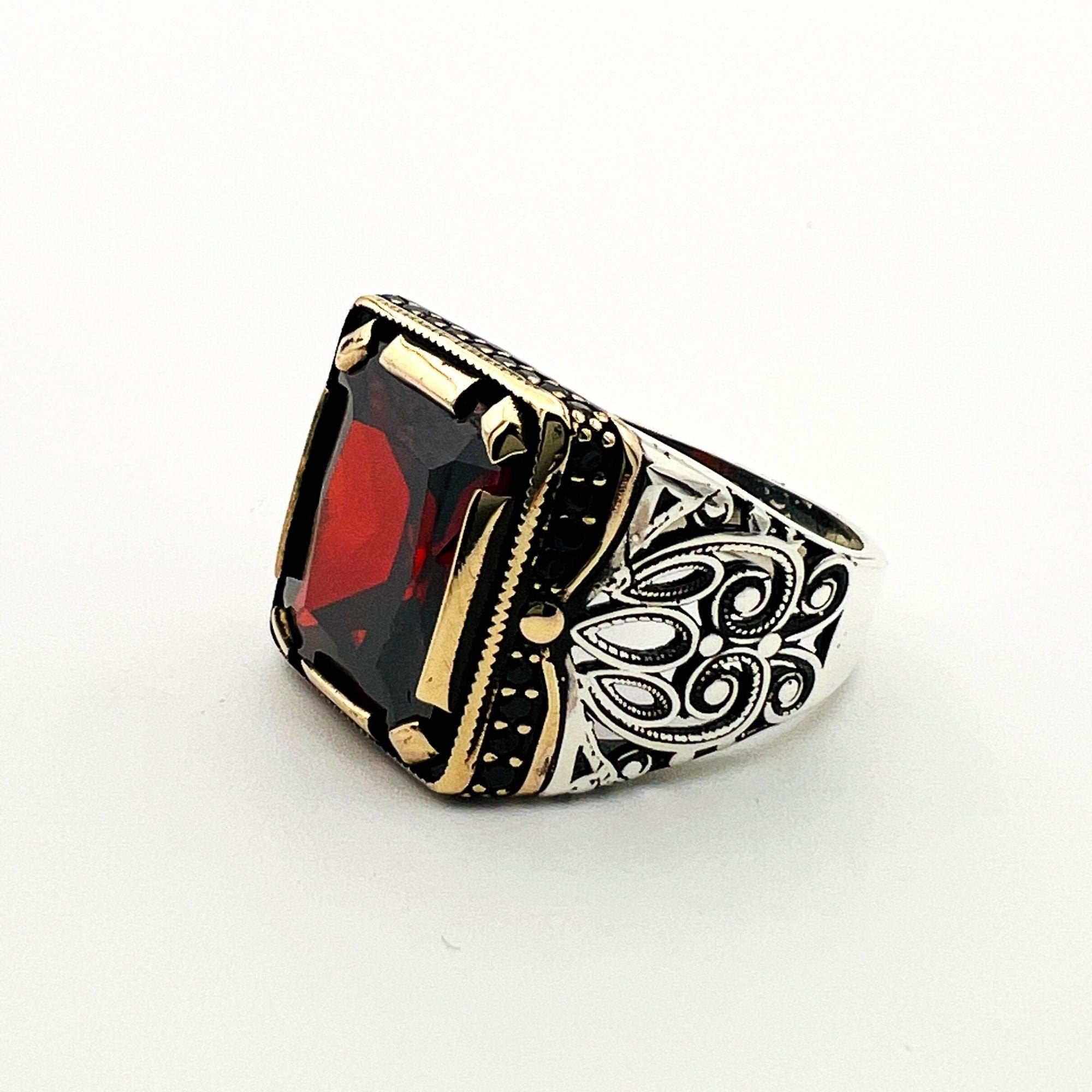 Men's Handmade Ruby Stone Silver Ring