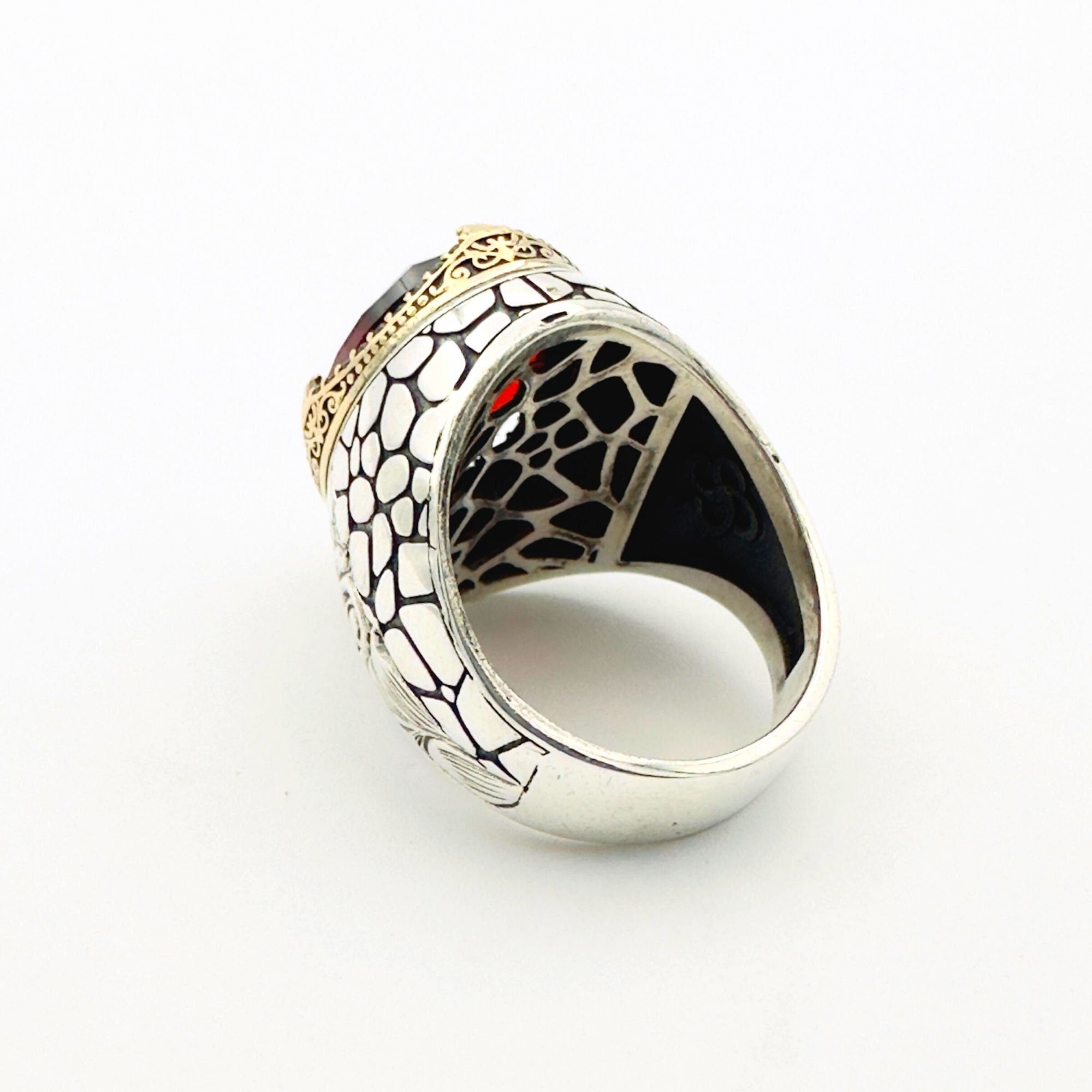 Authentic Turkish Men's Ruby Ring | Handcrafted 925 Sterling Silver Ottoman Jewelry