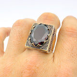 Men's Handmade Ottoman Style Ruby Ring - 925 Sterling Silver Gemstone Gift for Him